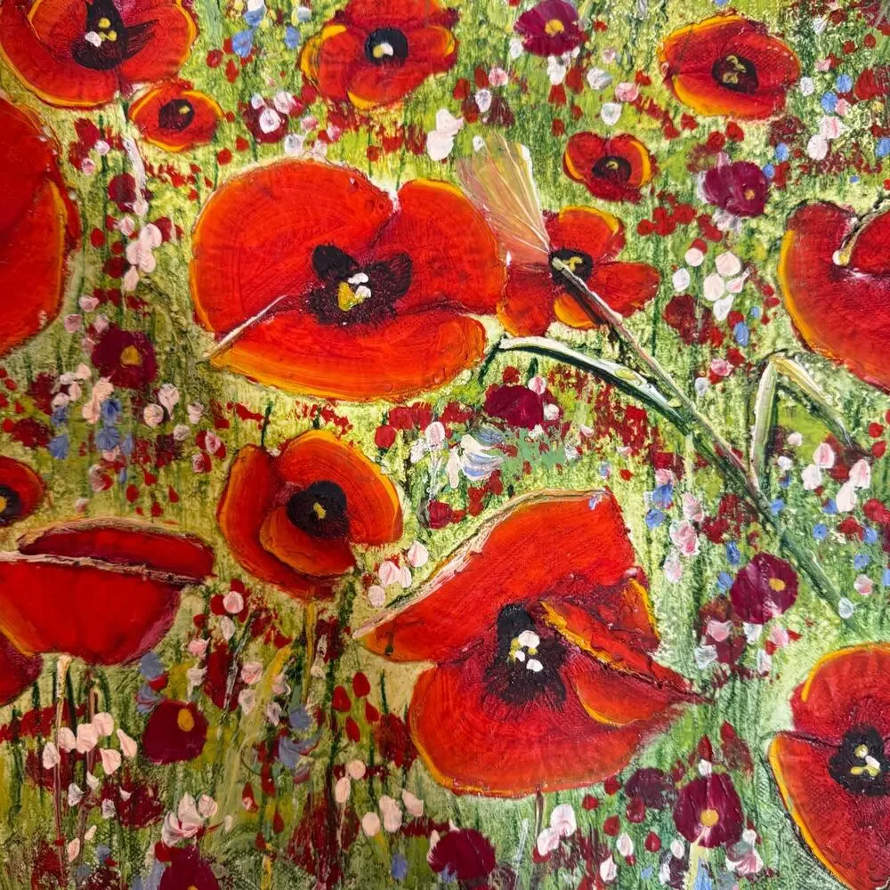 Original Field Of Poppies Hand Painted Scenic Country Landscape Impasto 20x24 - Picture 4 of 9